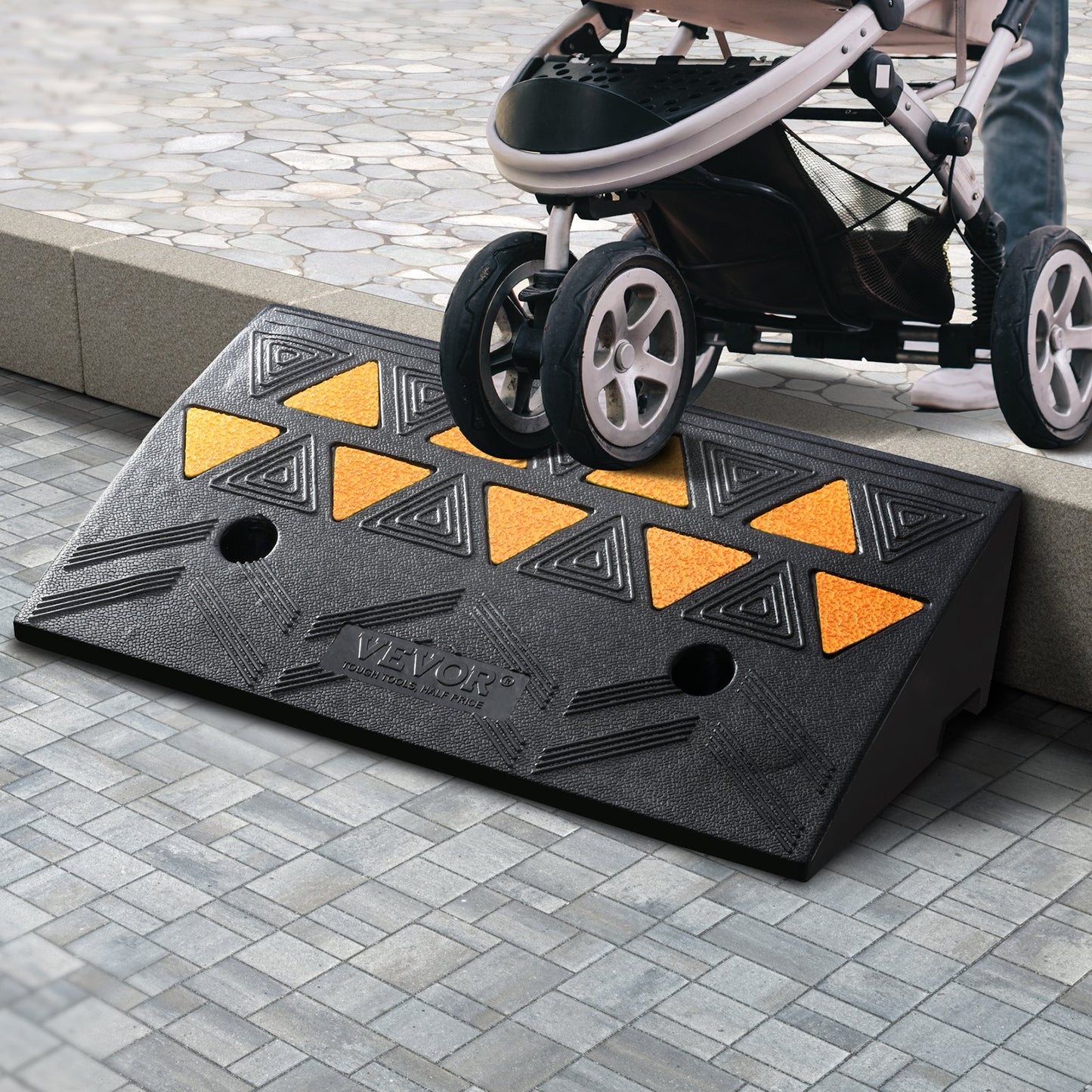 Heavy Duty Rubber Curb Ramp 4.25' Rise for Vehicles & Wheelchairs - Black
