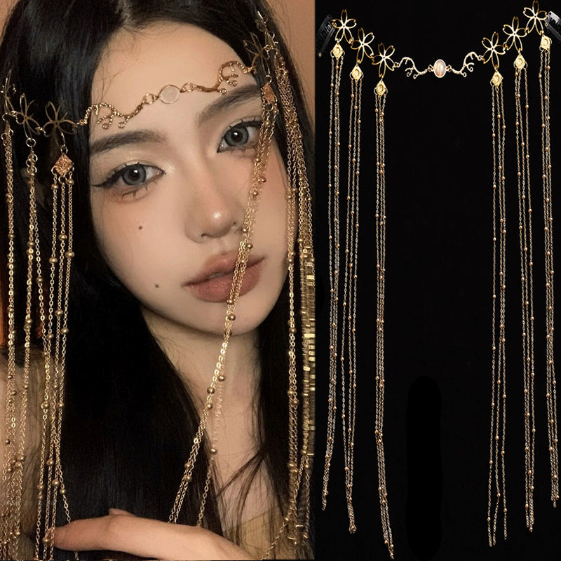 Vintage Tassel Headband with Rhombus Design for Women - Gold Accessory