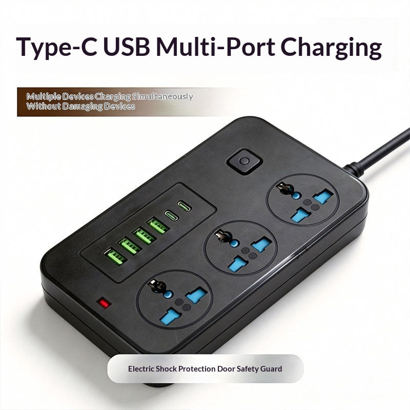 Universal Power Strip with Multiple Socket Types and Length Variants