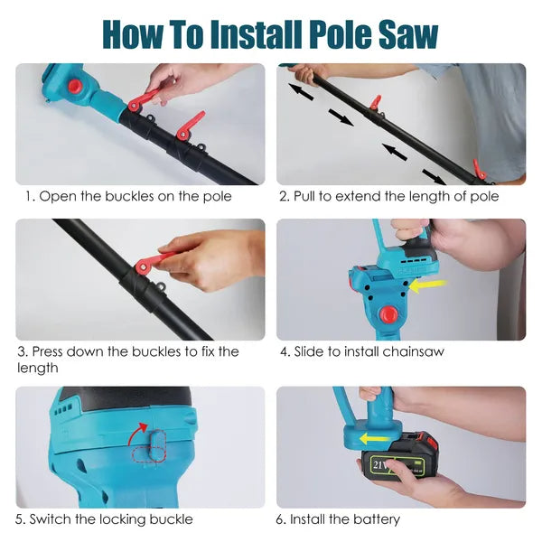 Cordless 2-in-1 Pole Saw & Chainsaw with Extension, Brushless Motor, 21V Battery