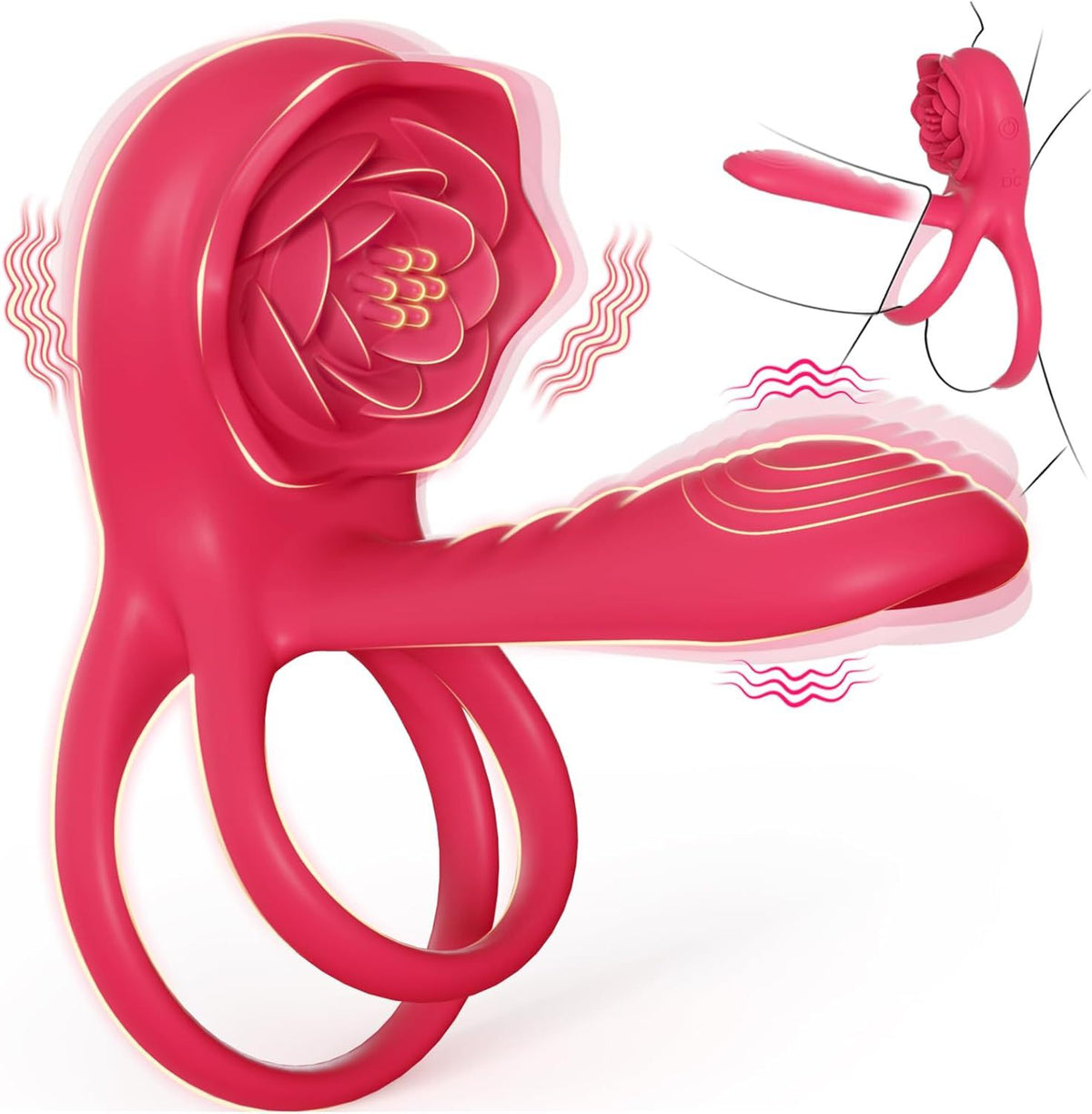 Double Motor Vibration Ring with Remote Control for Couples - Red Silicone
