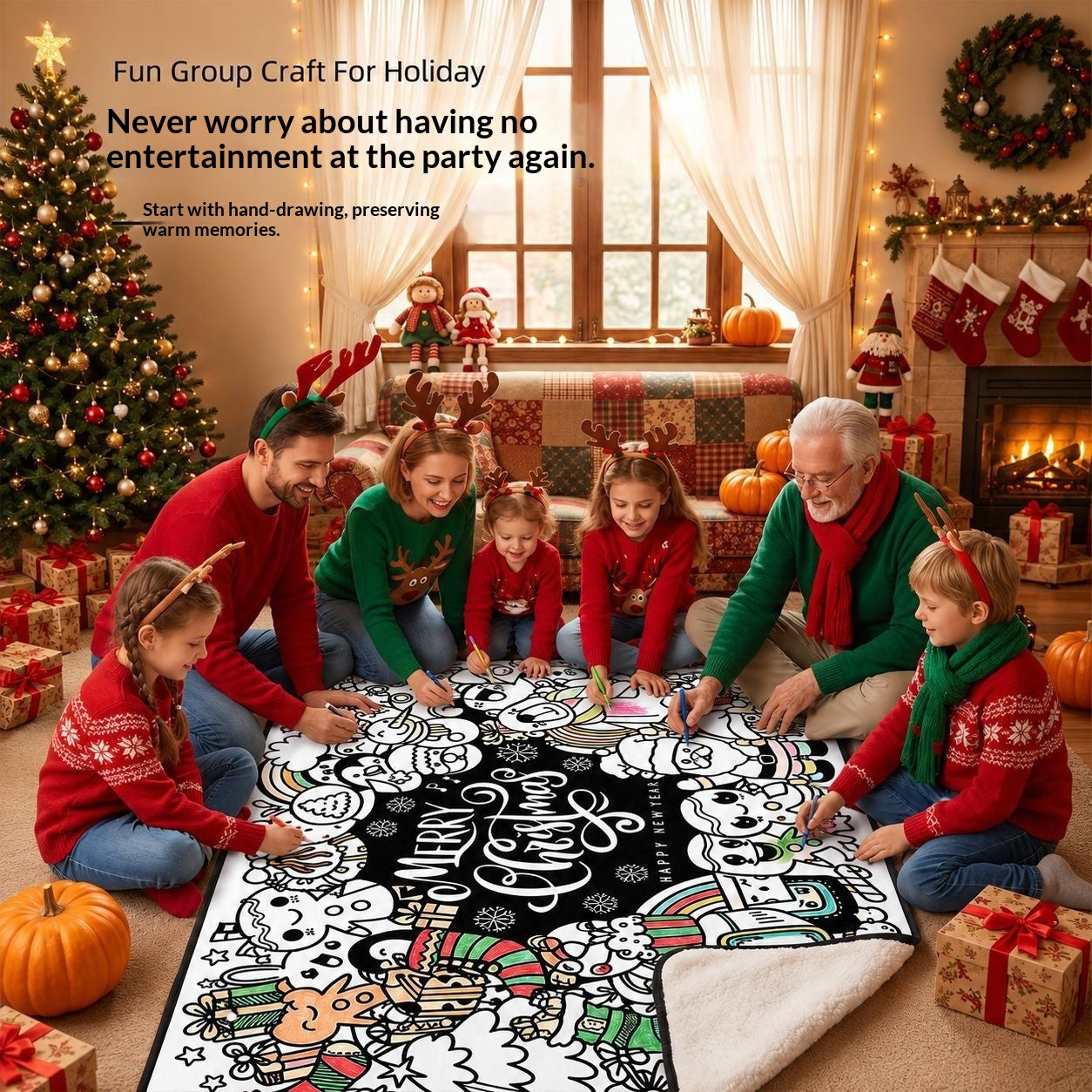 Children's DIY Coloring Blanket - Warm Fleece, Interactive Craft Toy, Christmas & Holiday Themes