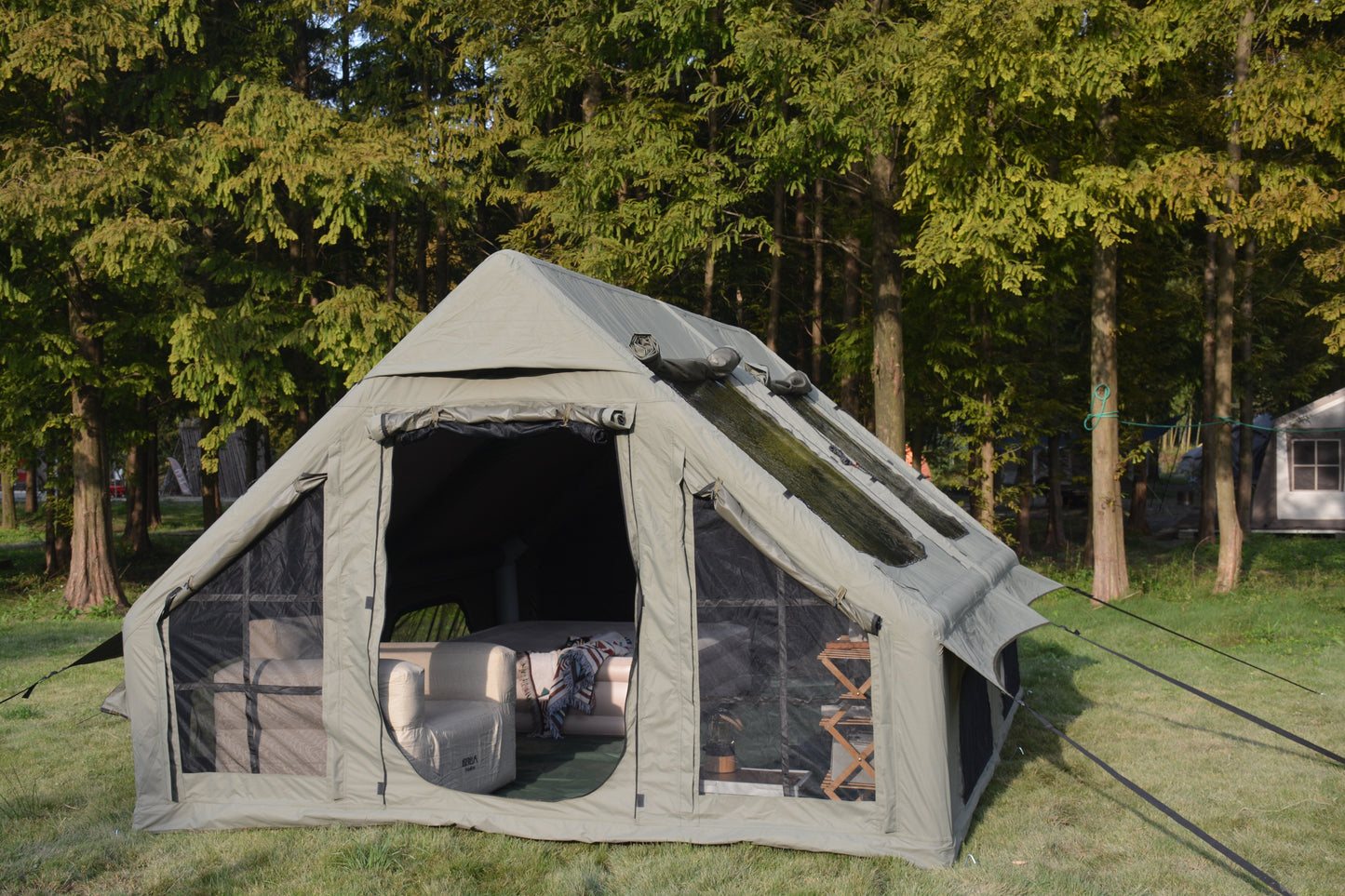Inflatable Camping Tent - 9.8x13ft for 7-8 People, Waterproof, Easy Setup - Army Green