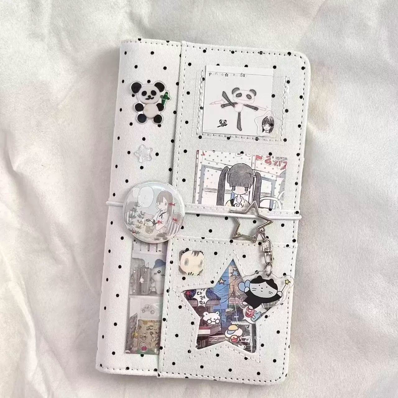 Korean-Style Polka Dot Fabric A6 Notebook - Loose Leaf, Creative Design