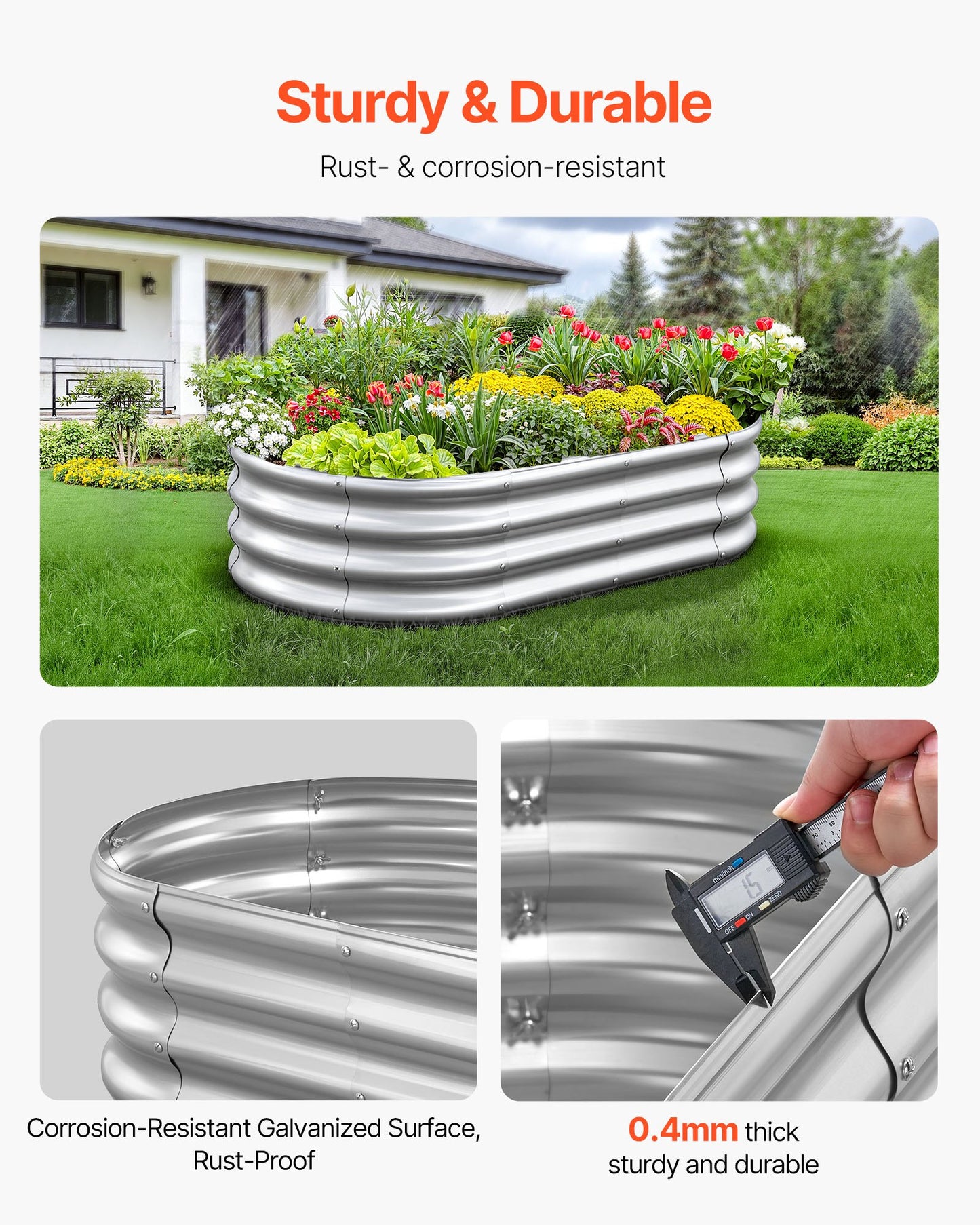 Metal Raised Garden Bed 4x2x1 Ft Oval Outdoor Planter Box Galvanized