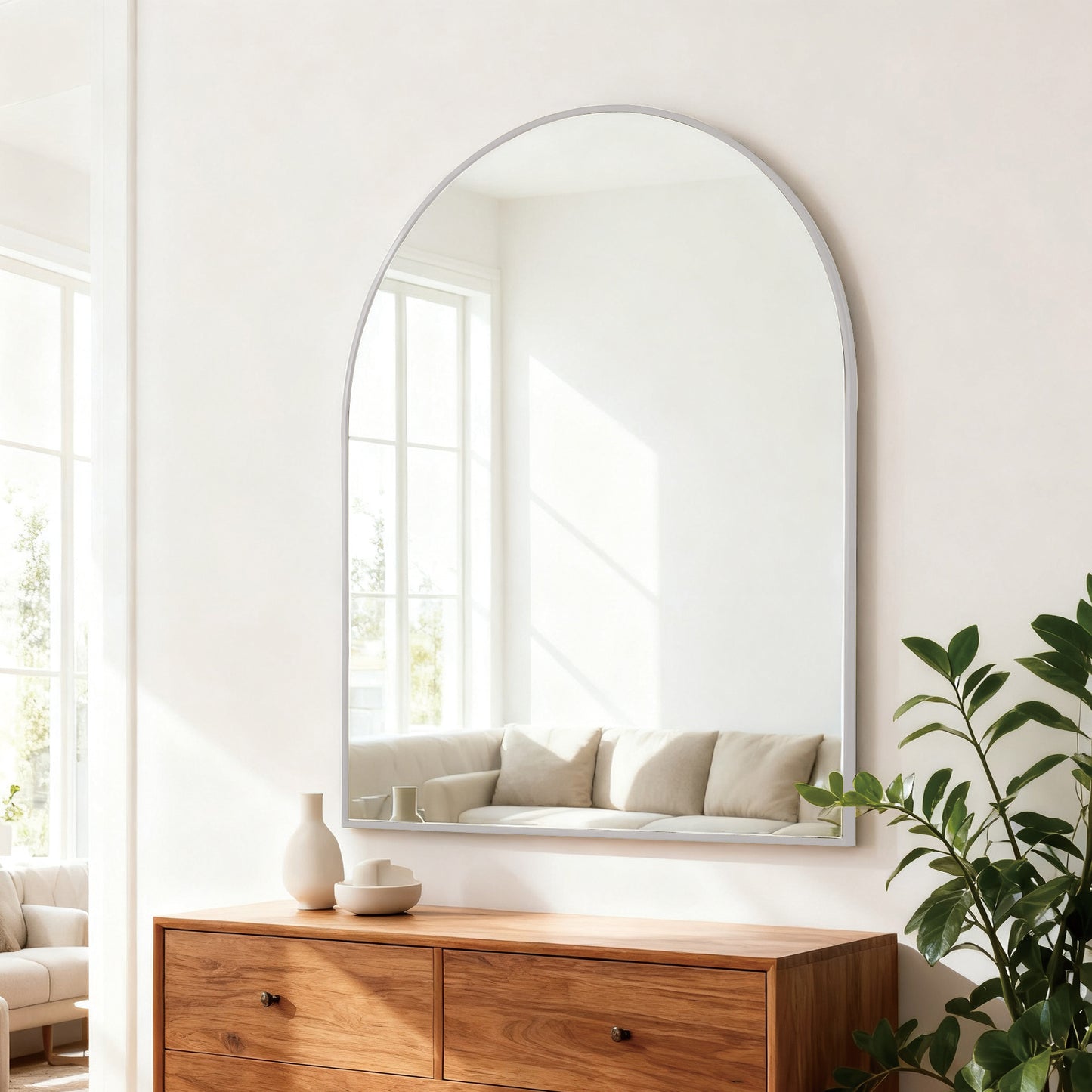 30x36 Inch Arched Silver Metal Framed Wall Mirror