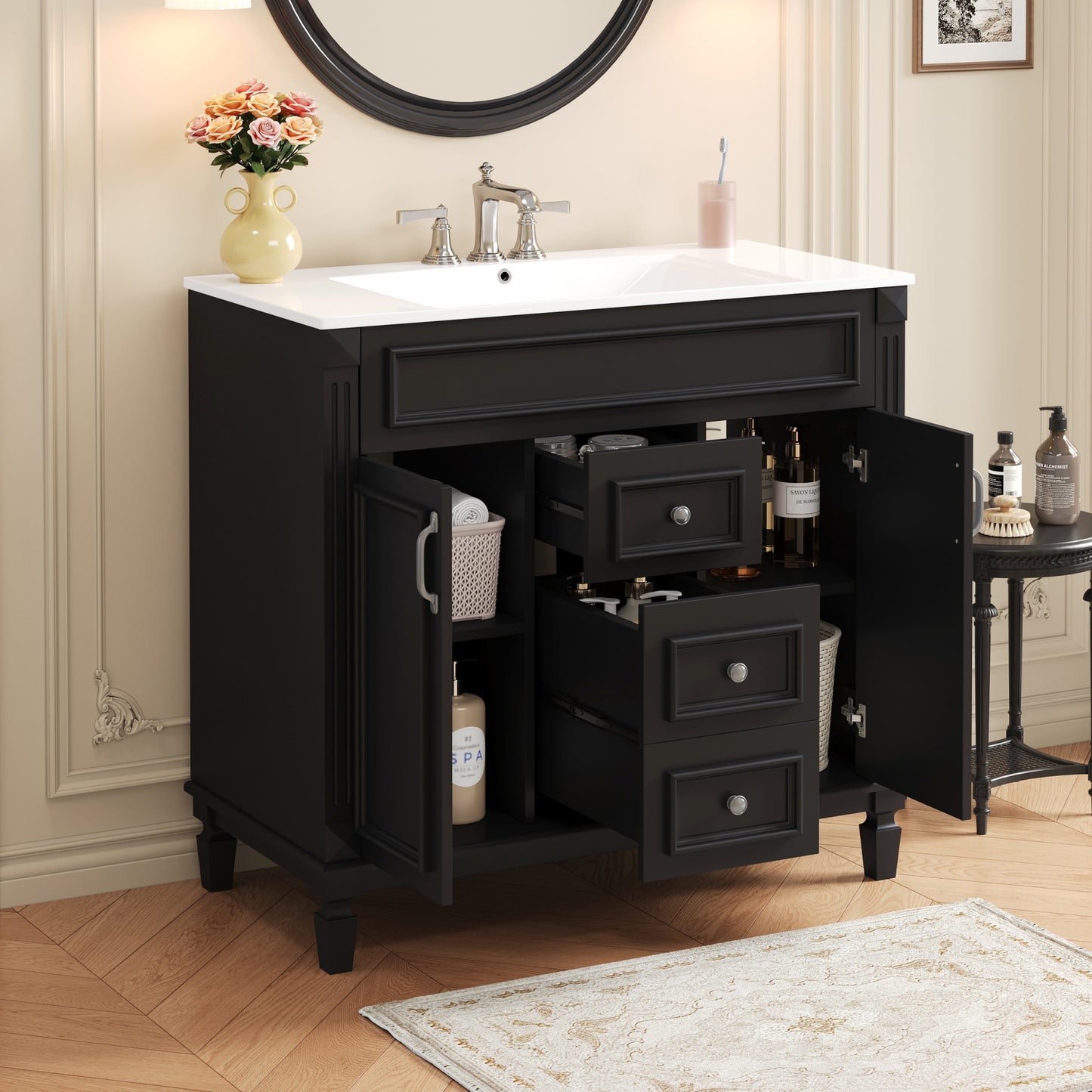 36-Inch Black Bathroom Vanity with Sink & Storage Cabinet