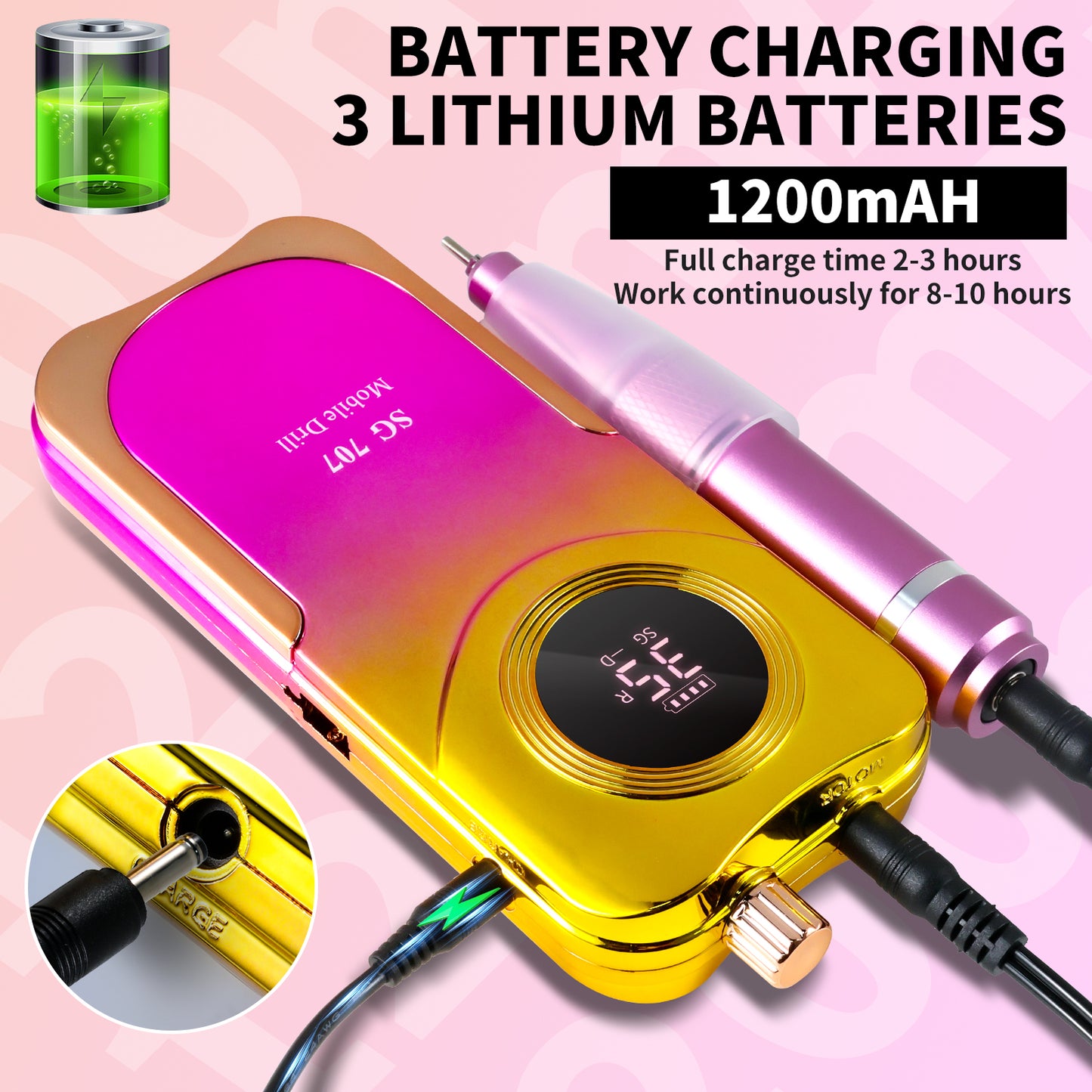 Portable Cordless Electric Nail Drill - 35000 RPM Professional E-File Kit