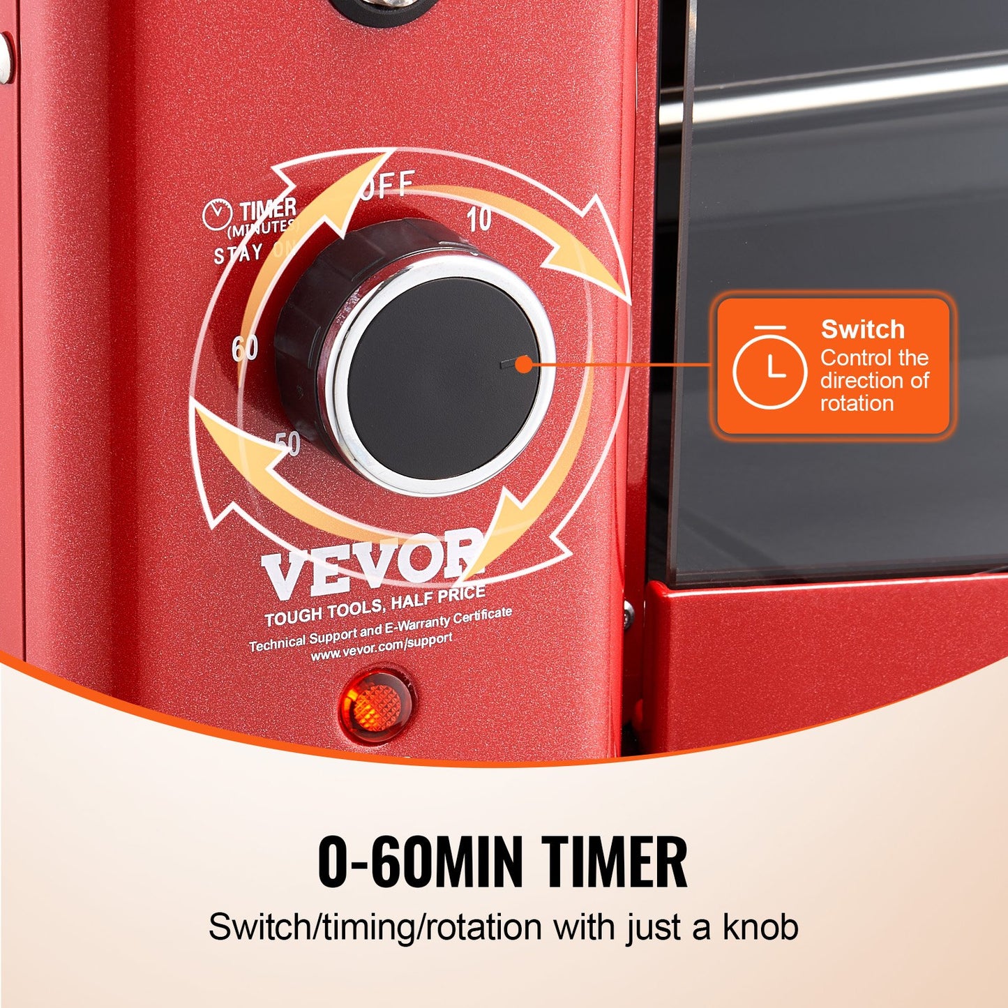 Electric Shawarma Grill Machine - 360° Rotisserie, Stainless Steel, Red