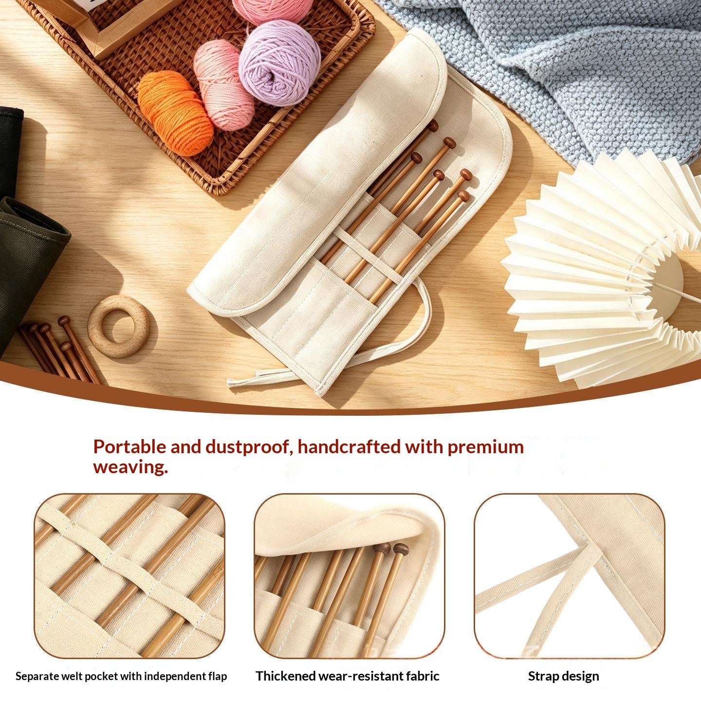 Canvas Yarn Knitting Tool Storage Bag - Multi-Color Home Organization