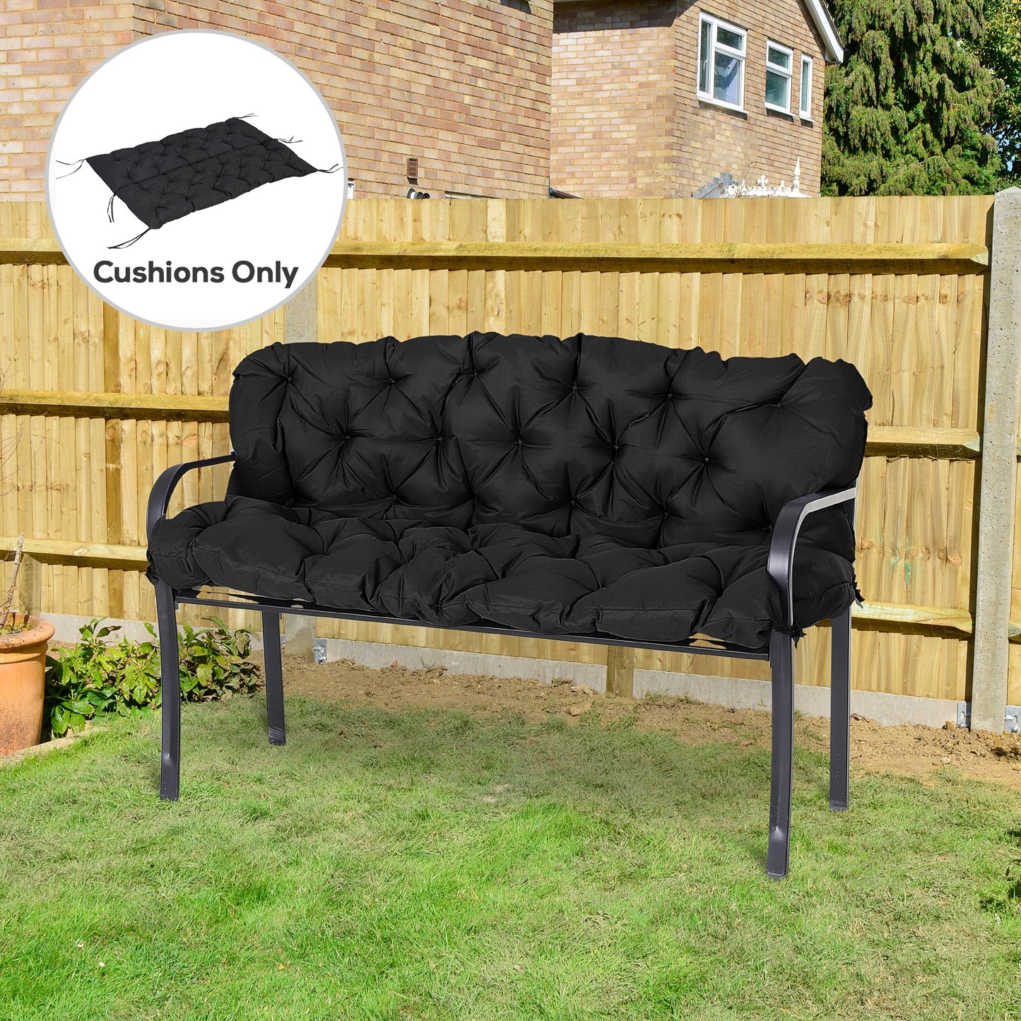59" x 38" Outdoor Bench Cushion for 3-Seater Furniture - Black