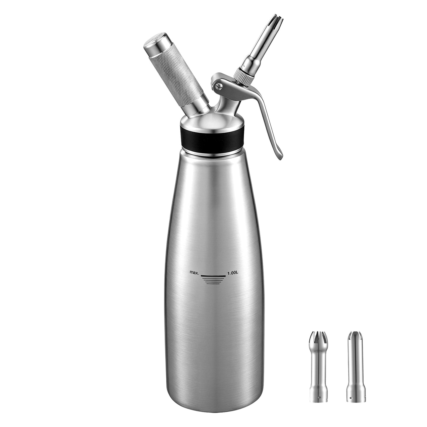 304 Stainless Steel Whipped Cream Dispenser 1000ml - Leak-Free Canister with Nozzles & Brush