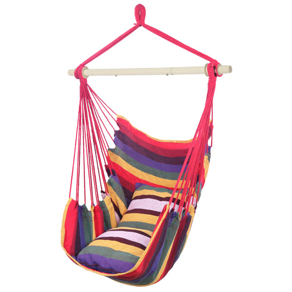 Rainbow Hanging Chair with 2 Pillows - Cotton Canvas