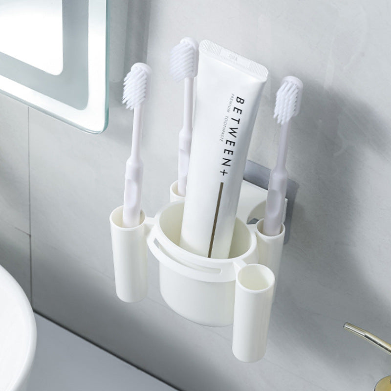 Wall-Mounted Bathroom Toothbrush Holder Punch-Free Plastic Storage Rack