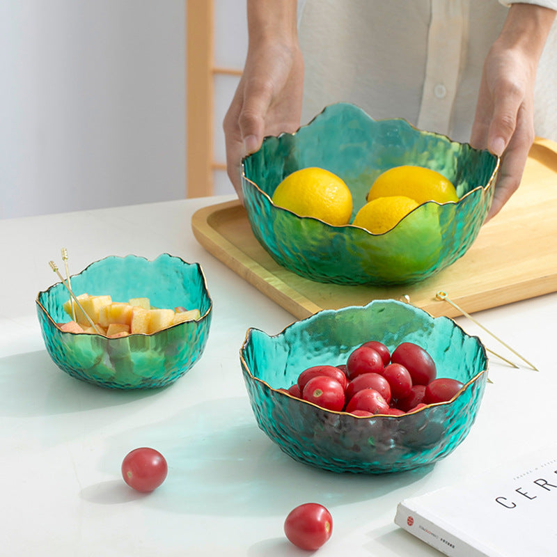 Golden Edge Transparent Glass Fruit Plate Set - 3 Piece Kitchen Dishware