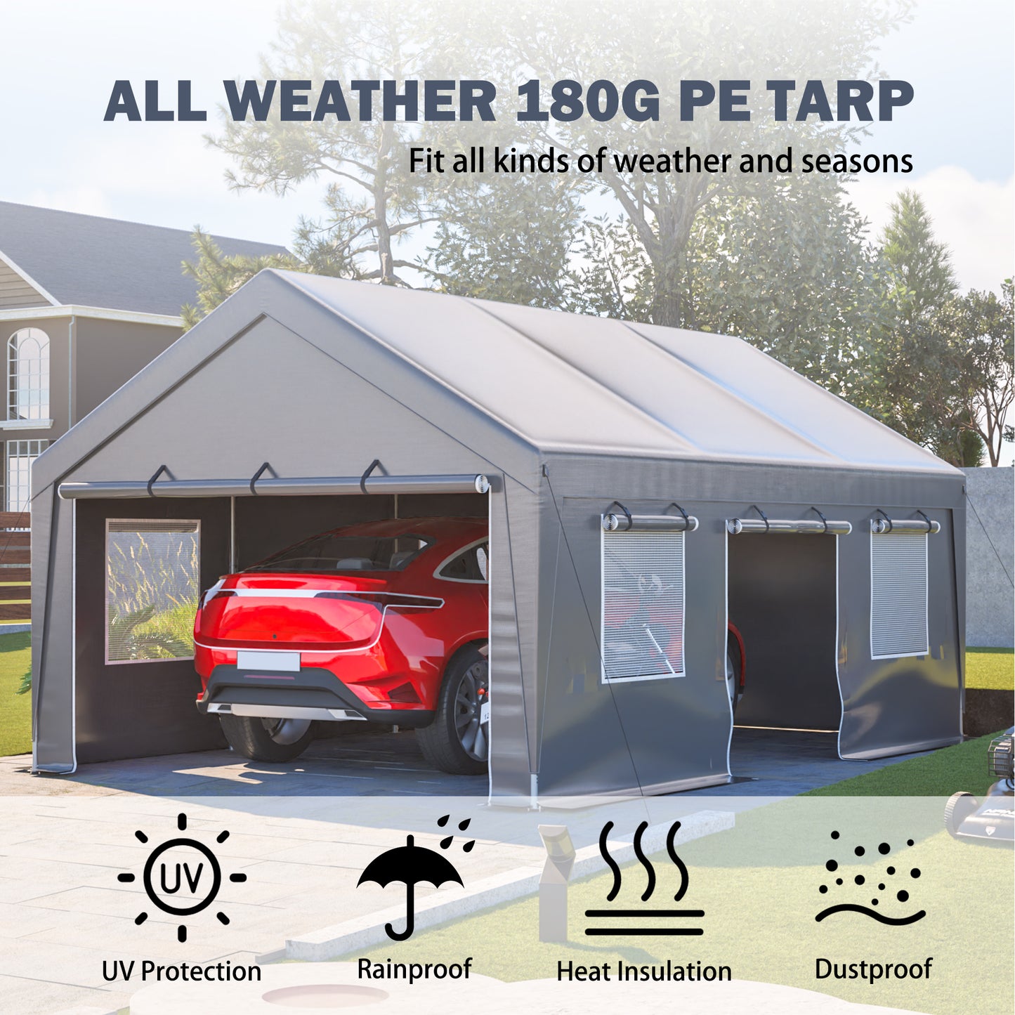 13'x20' Waterproof Canopy Tent with Roll-Up Doors - Silver