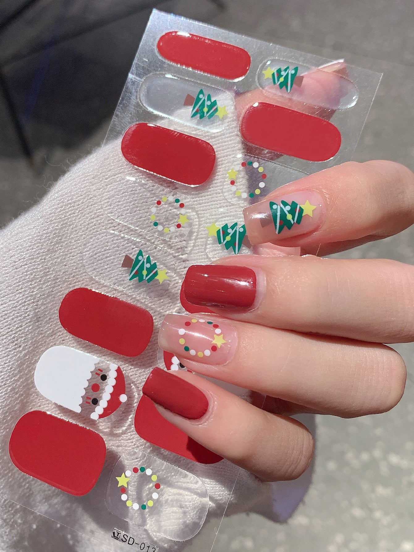 Christmas Nail Stickers Set - Holiday Checkerboard Star Candy Designs for Manicure