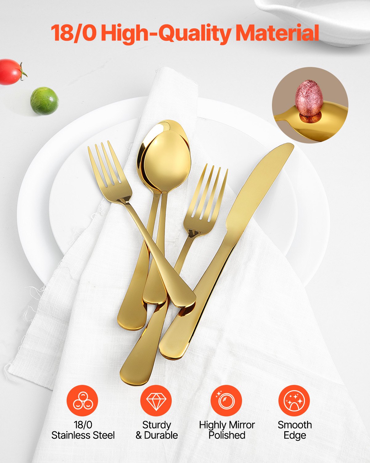 60-Piece Stainless Steel Flatware Set for 12 - Golden