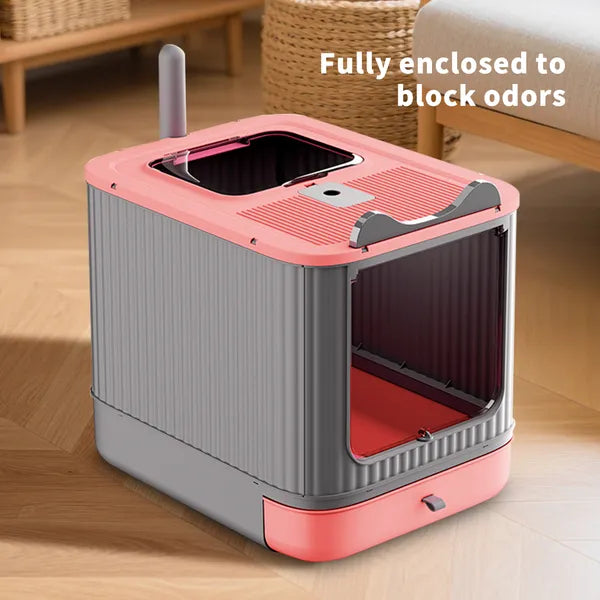 Elevated Leak Proof Cat Litter Box Pink Elf Design Durable & Spacious