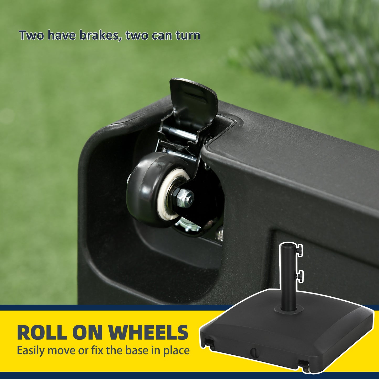 Heavy Duty Patio Umbrella Base with Wheels - 66 lbs Sand Filled, Black