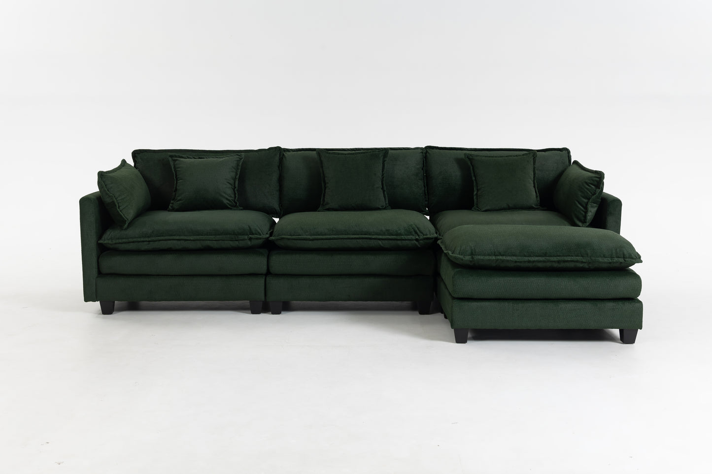 Modern 3-Seat Sectional Sofa with Ottoman - Antique Green
