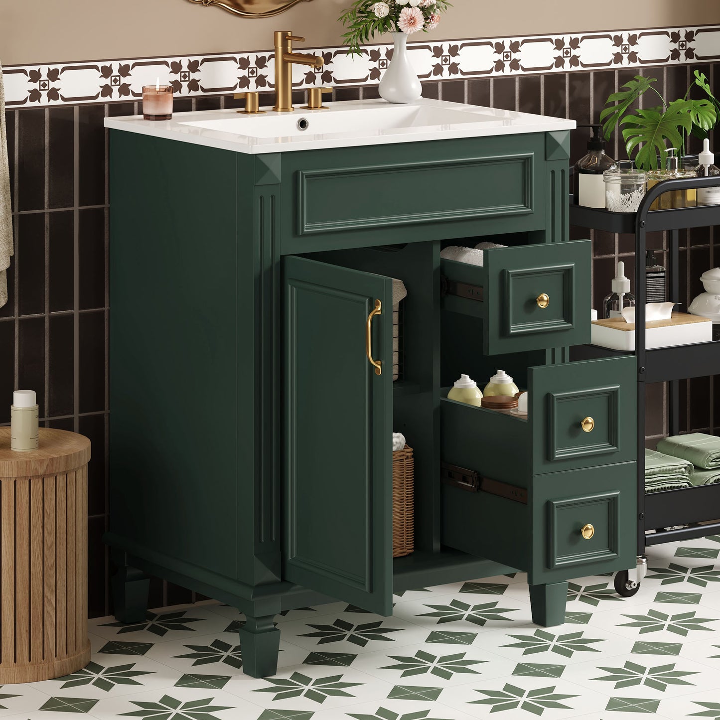24 Bathroom Vanity With Ceramic Sink, Small Sink Cabinet, Modern