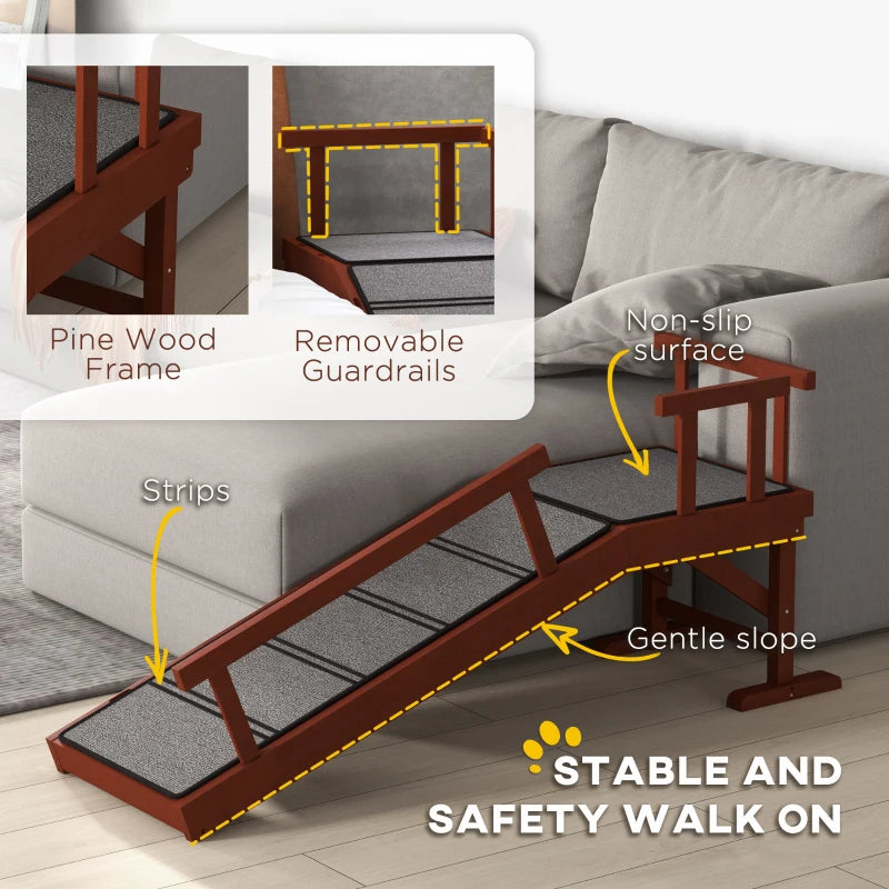 Wooden Dog Ramp with Removable Guardrails - Non-Slip Surface, Brown & Gray