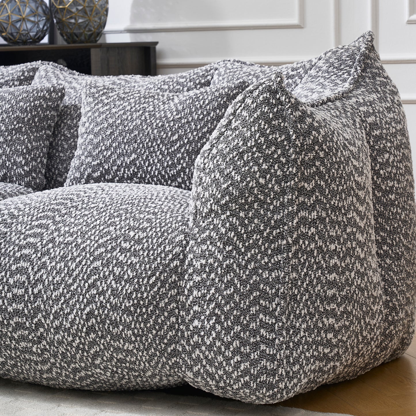 Soft Grey Beanbag Chair with Foam Core - Comfortable Recliner for 2