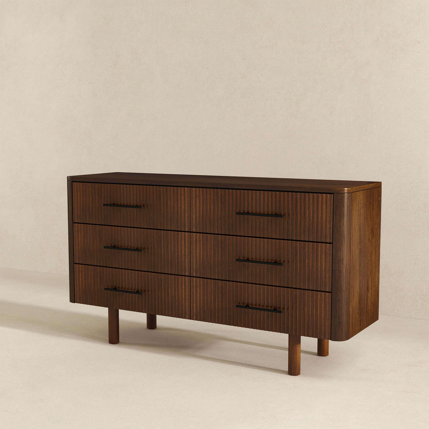 Logan Mid Century Modern Walnut Dresser With 6 Drawers For Ample
