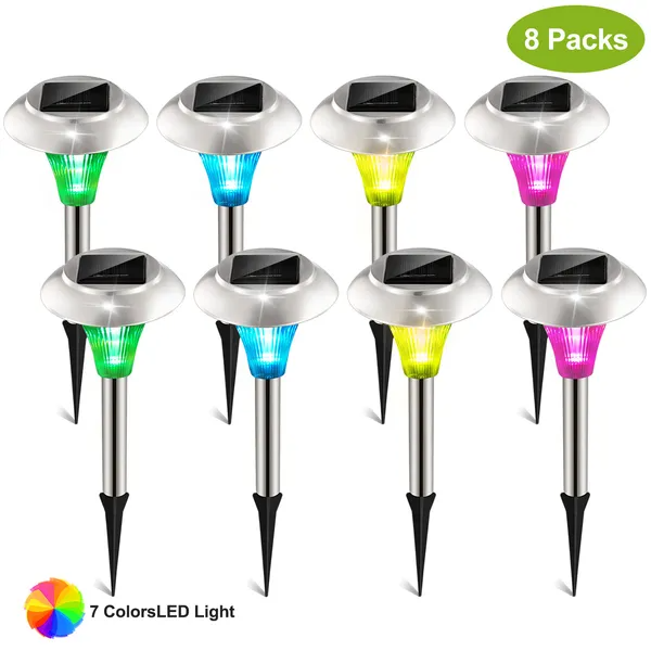 8Pcs Solar Garden Pathway Lights Waterproof Color Changing Landscape Lamps