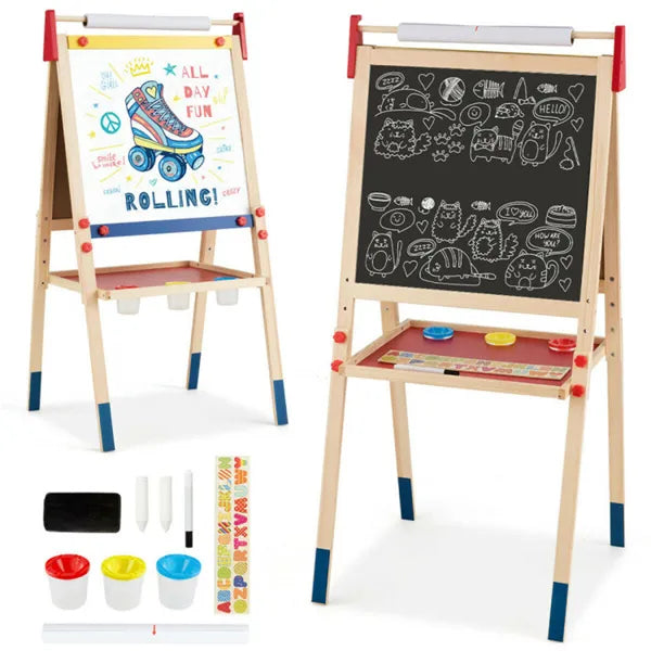 3-in-1 Kids Art Easel - Double-Sided Magnetic Board with Paper Roll
