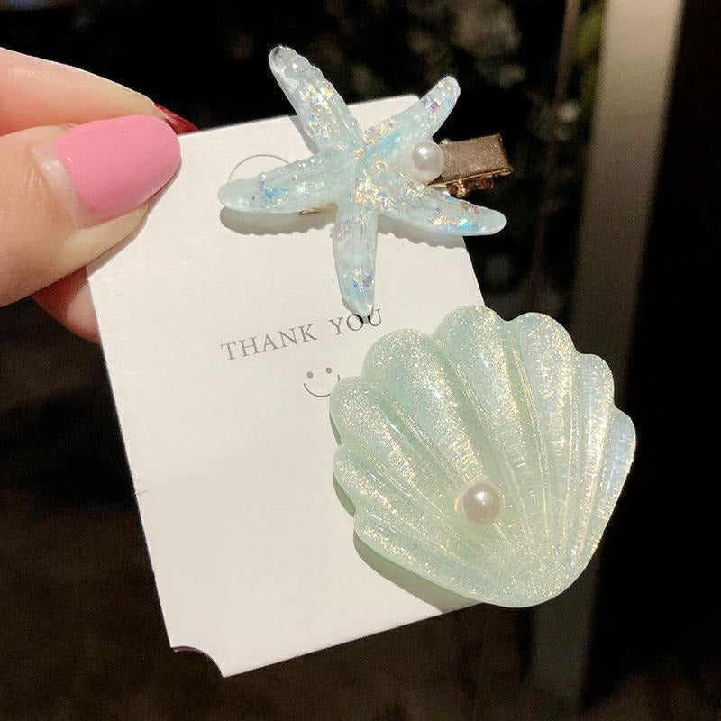 Ocean Shell Starfish Hair Barrettes for Women - Colorful Acrylic Hair Clips
