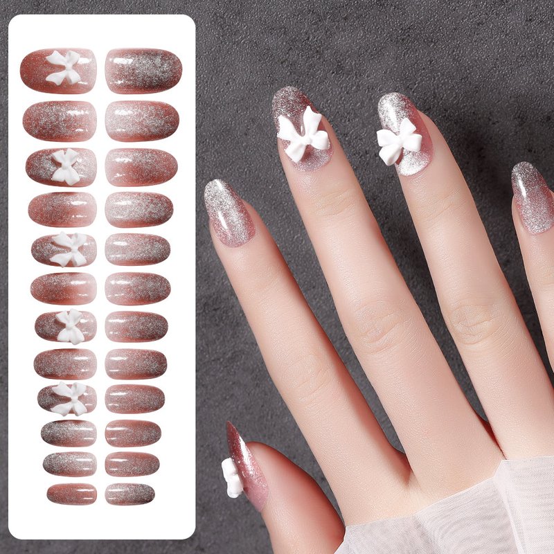 Cat Eye Bow Nail Patches 24-Piece Kit with Jelly Glue