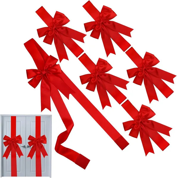 6 Large Red Christmas Door Bows - 10x87 Inches