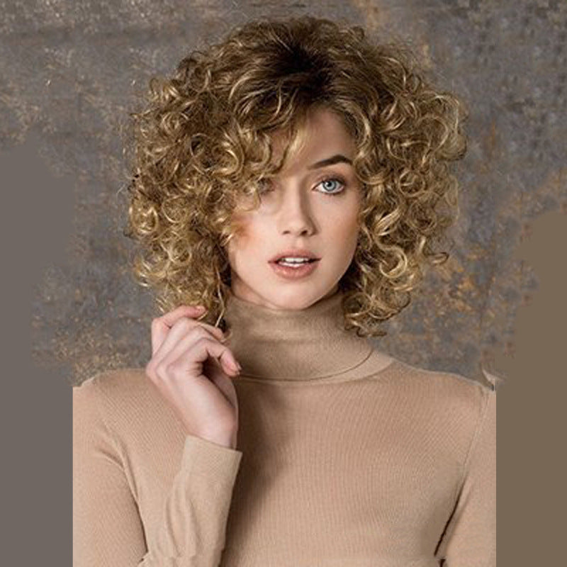 High-Temperature Fiber Fluffy Short Curly Wig - 12 Inch Natural Style