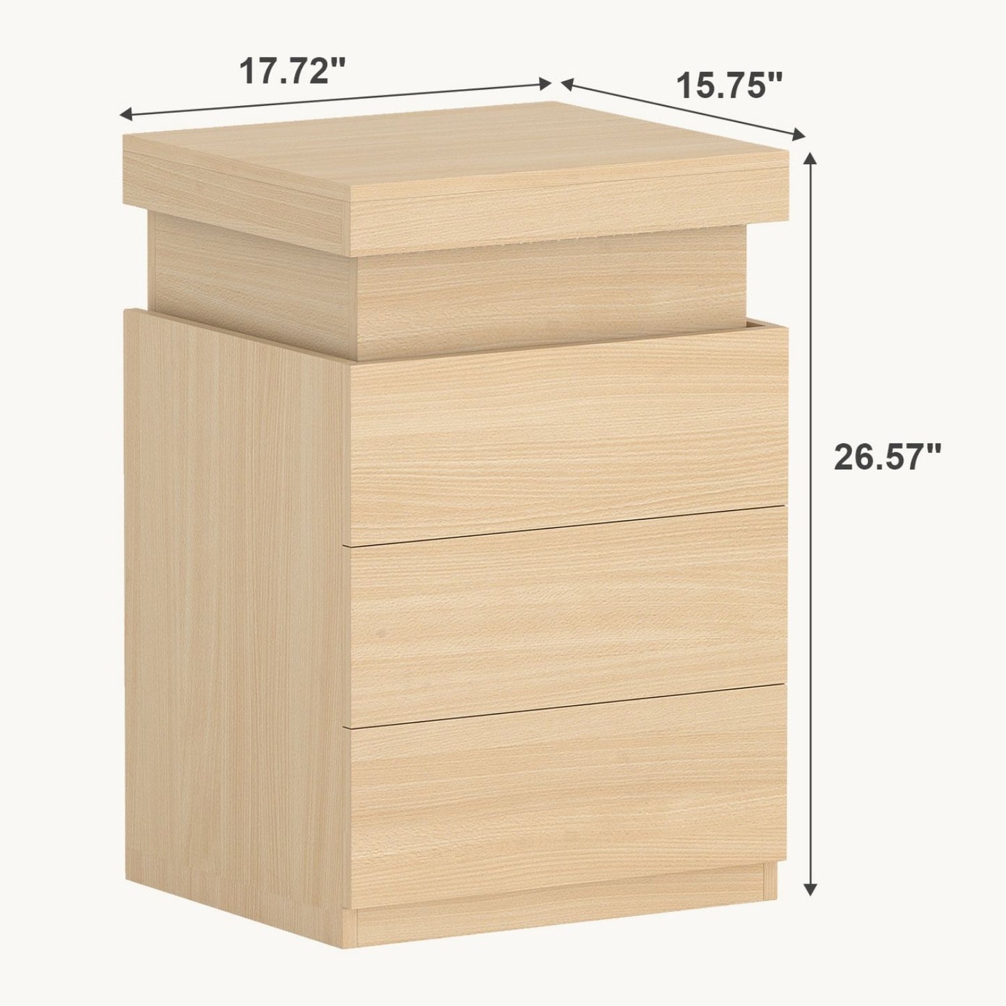 Modern LED Nightstand with Charging Station & 3 Drawers