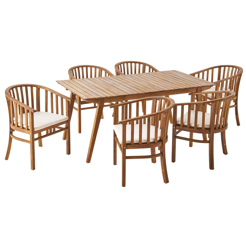 Outdoor 6-Seater Acacia Wood Dining Set with Cushions - Teak