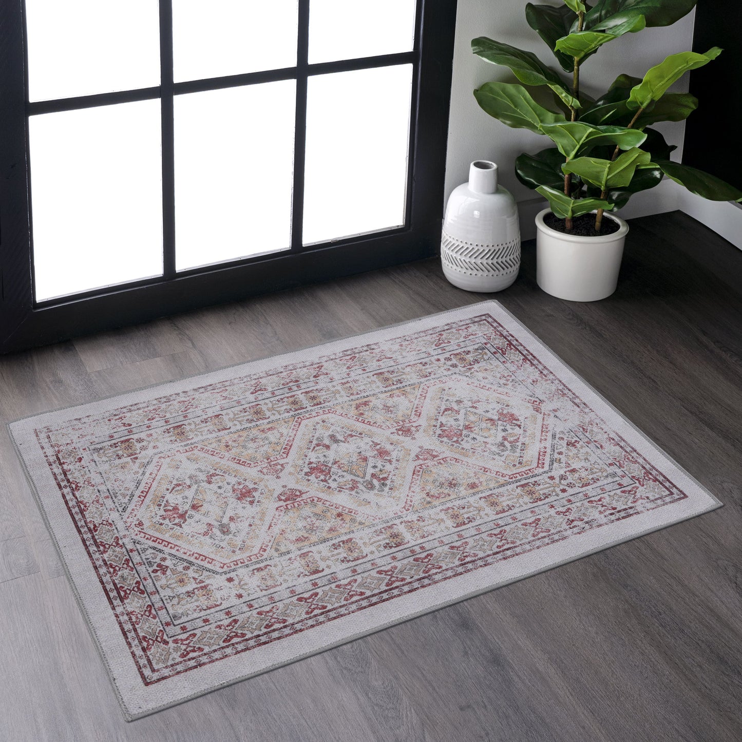 MAVAL Beige Washable Rug 2' X 3' Doormat Beige,