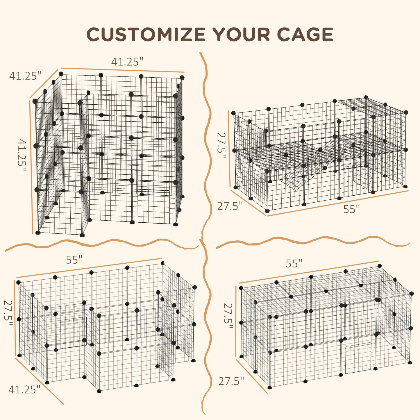 Small Animal Playpen with Door - DIY Metal Wire Cage for Rabbits & Guinea Pigs, Portable 14x14 Inches