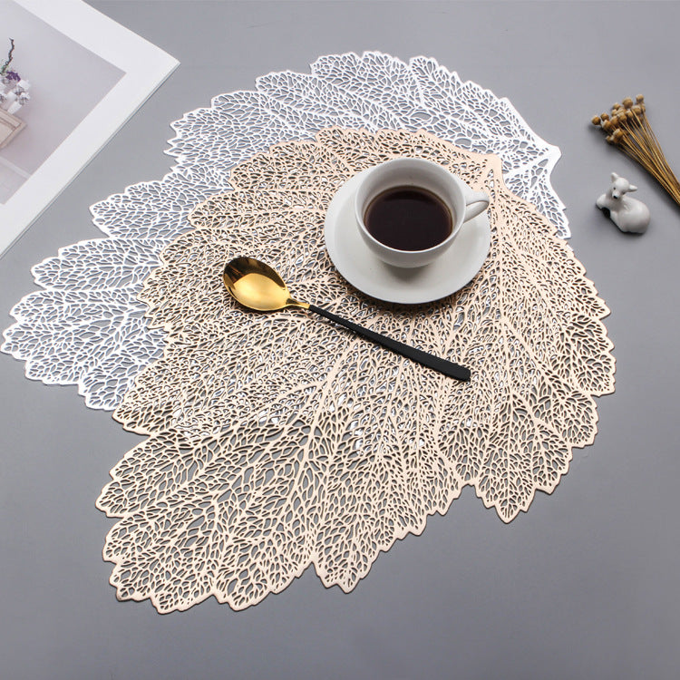 European & American Style Placemat Set with Hollow Leaf Design, Insulation & Non-Slip PVC