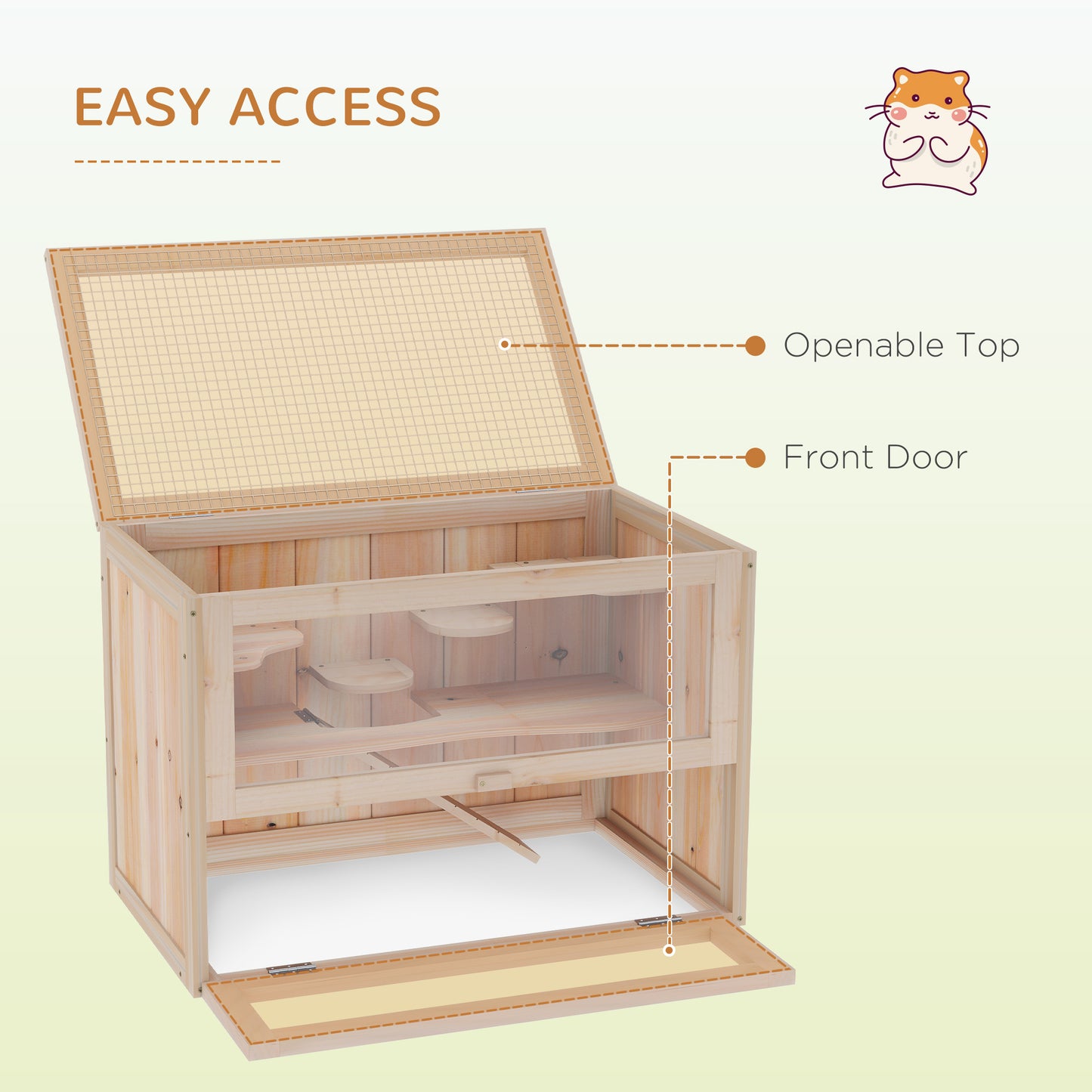 Wooden Multi-Level Small Animal Cage for Hamsters Mice and Rodents - Natural Finish