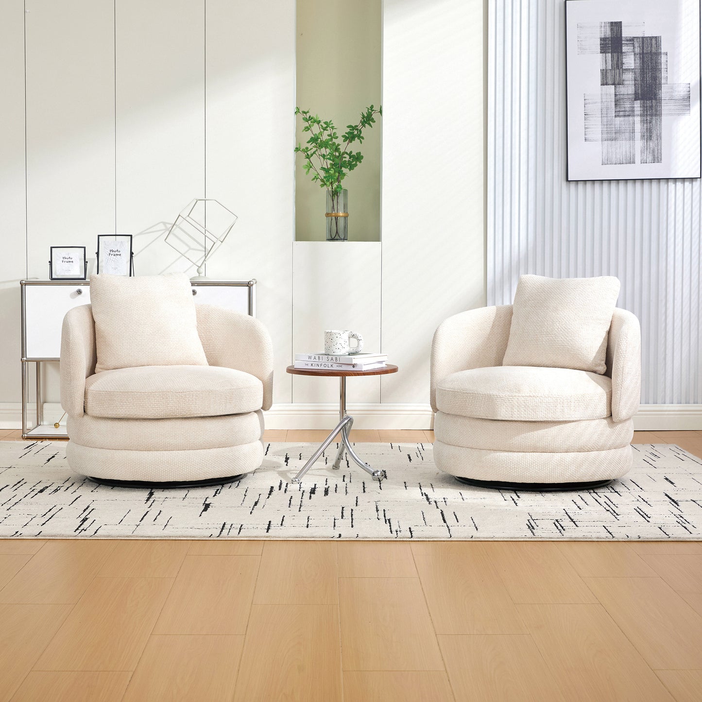 30" Modern Round 360° Swivel Barrel Accent Chair - Beige