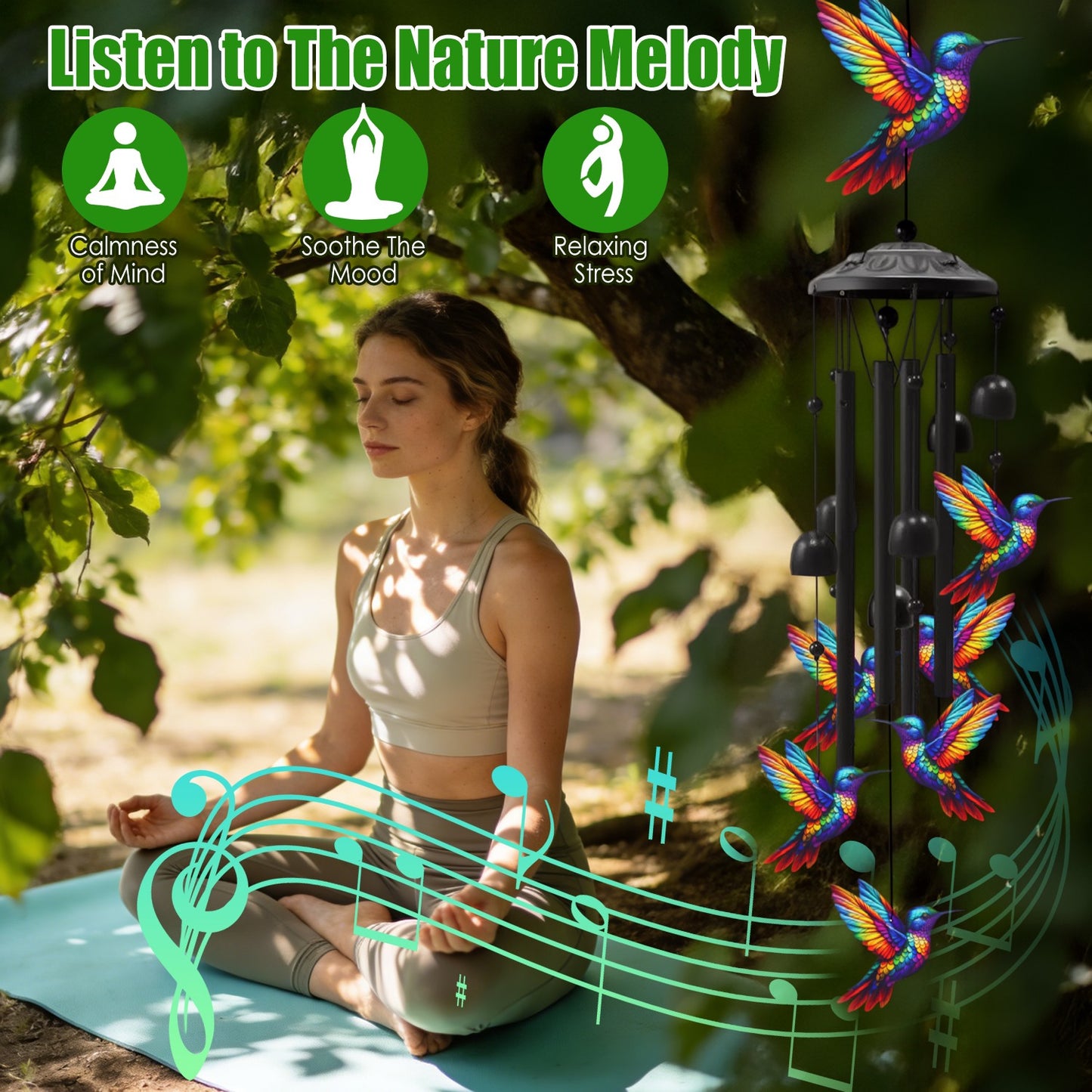 Outdoor Metal Wind Chimes with Aluminum Tubes for Garden Yard Patio Decor - Butterfly & Hummingbird Variants