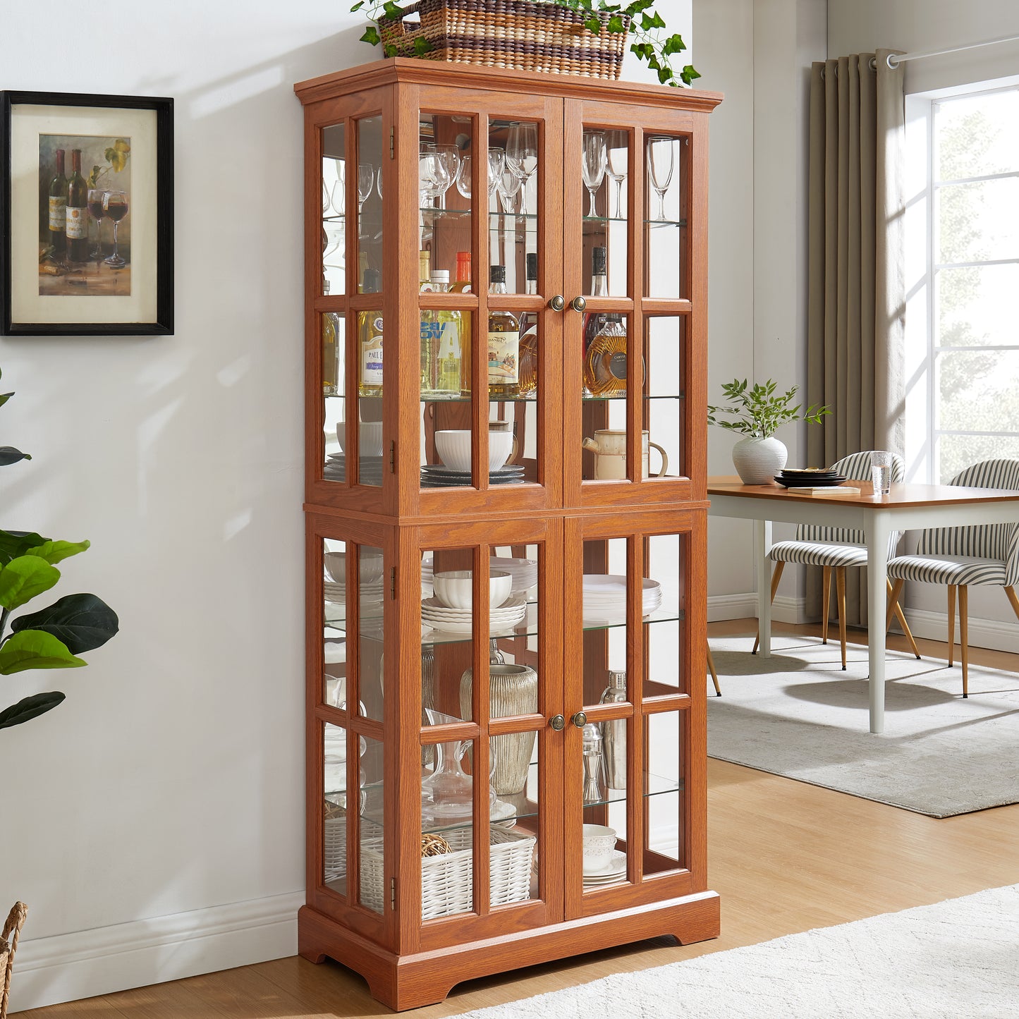 Curio Display Cabinet, Antique Cabinet With Glass Doors Adjustable
