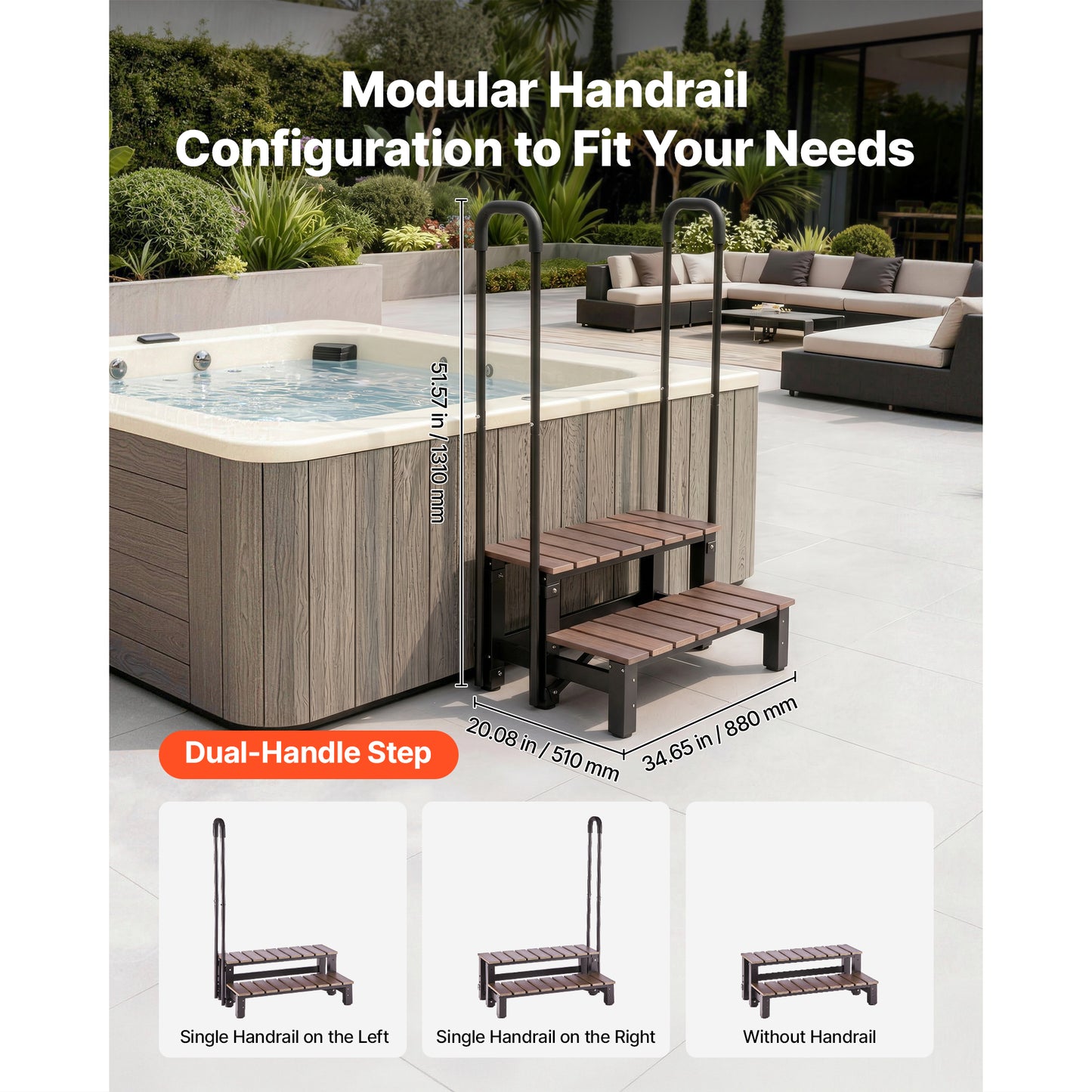 Pool Steps with Handrail - 2-Step Spa Ladder for Above-Ground Pools, RV, Patio, Deck