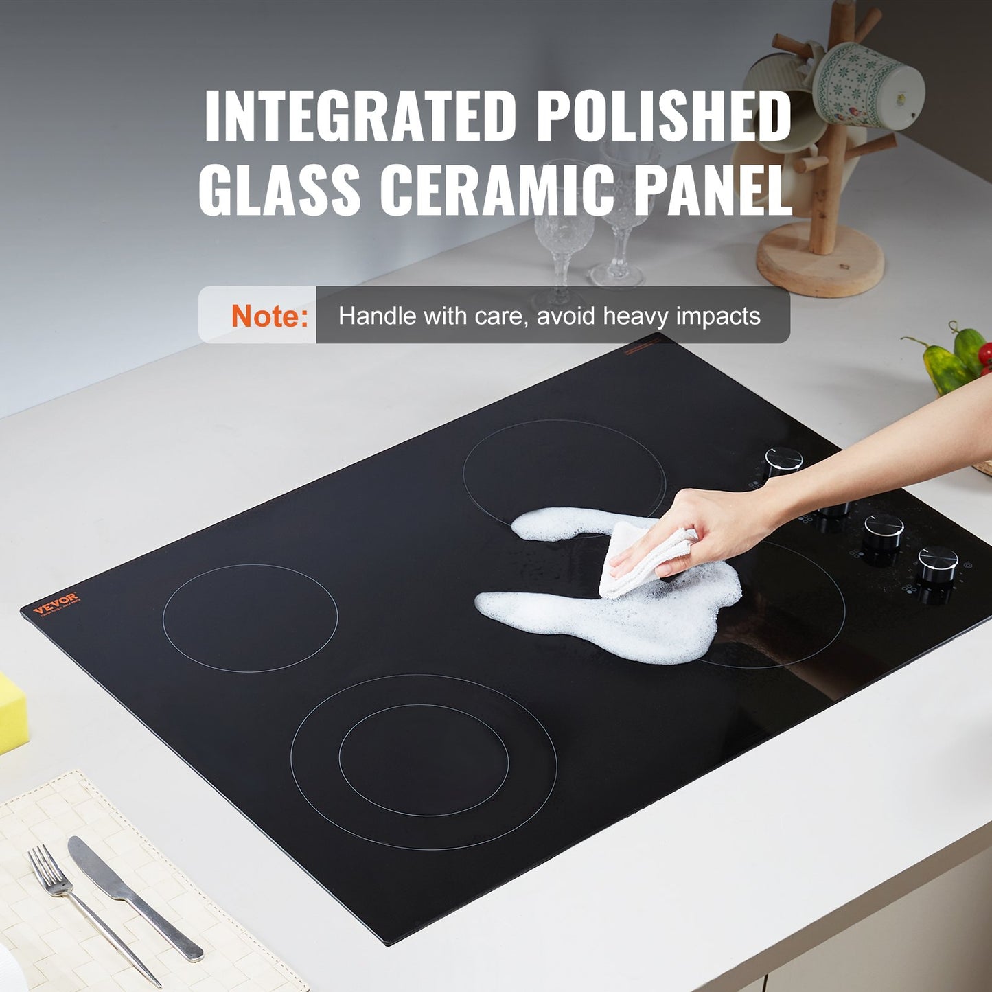 Built-in 7200W Electric Ceramic Cooktop with 4 Burners - Black, 30.3x20.5 Inch