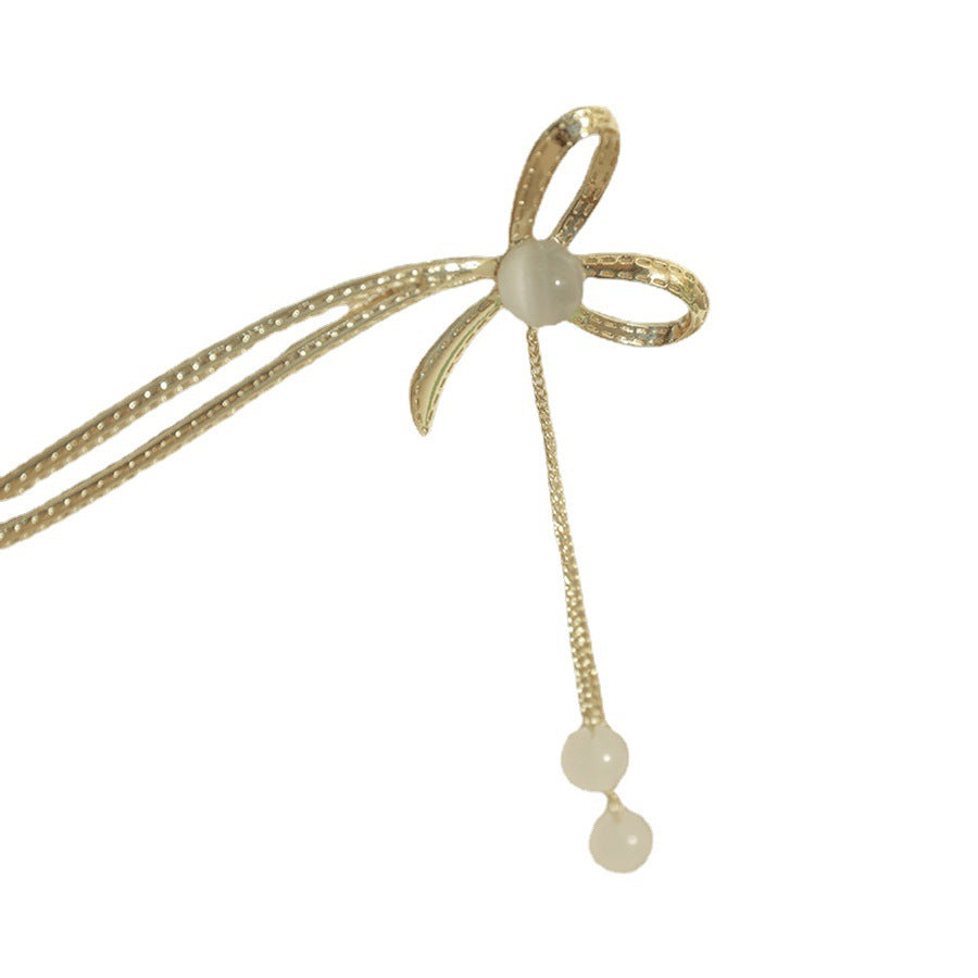 Elegant Bow Hairpin with Crystal Accent - Modern Hair Accessory