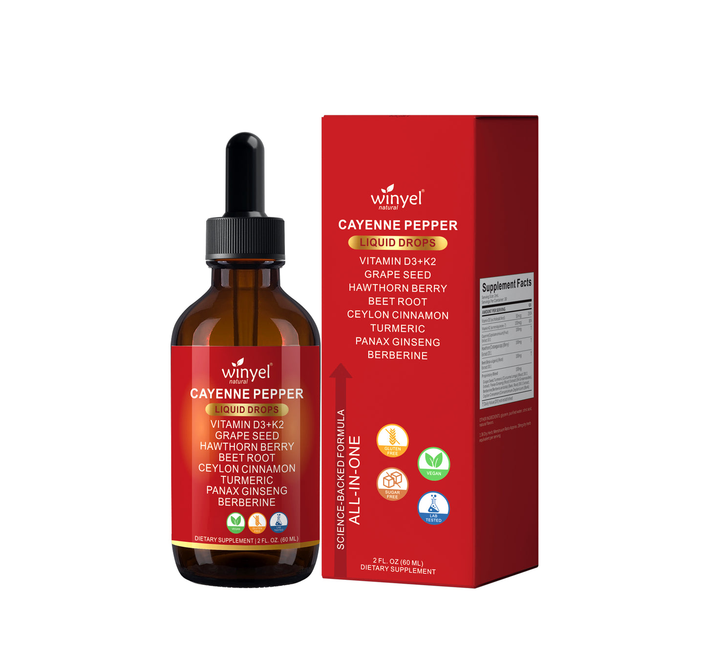 7-in-1 Herbal Liquid Drops - Cayenne, Beet Root, Turmeric & Berberine - 60ml