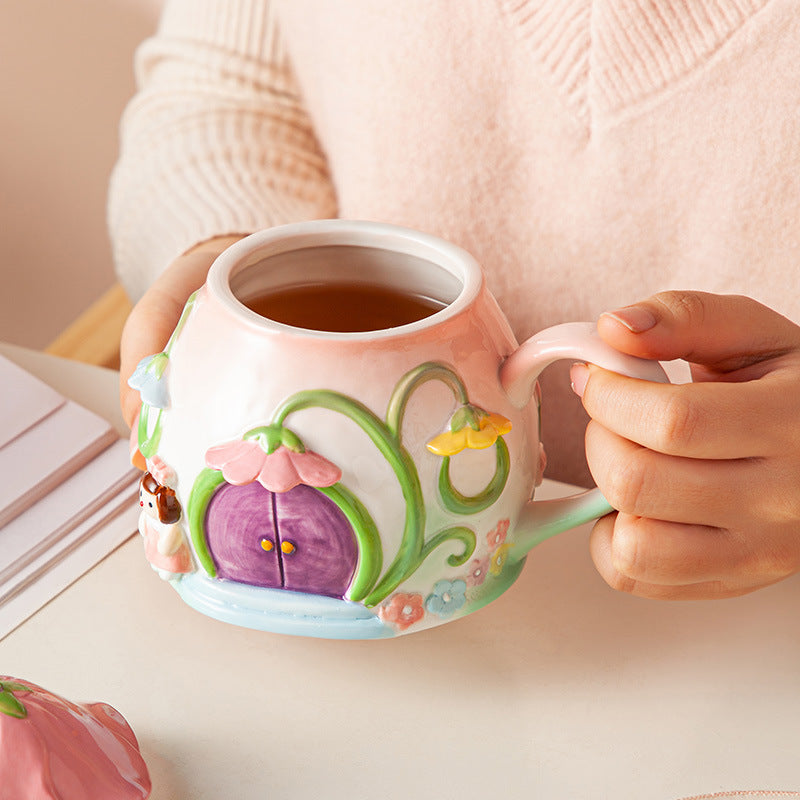 Cute Girl Heart Greenhouse Ceramic Water Cup 420ml Kitchen Drinkware
