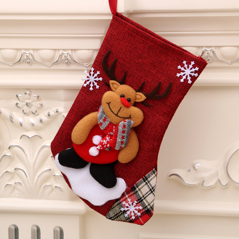 Medium Linen Christmas Gift Bag for Decorations - 23x16cm